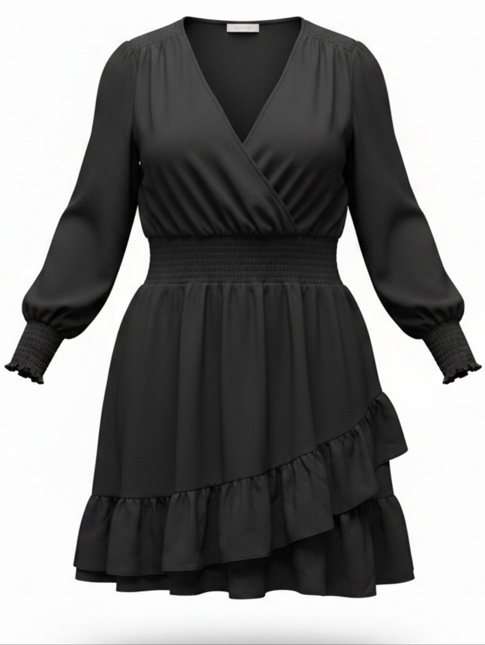 MICHAEL KORS | Plus Witchy Goth Dark Academia Smocked Ruffle Black Dress | 2X